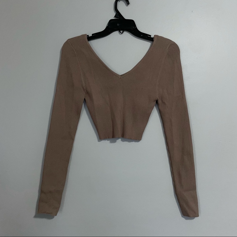 Tan Long Sleeve Crop Top